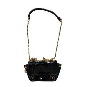Milly Black Patent Leather Crossbody Purse Magnetic Closure With Gold Chain